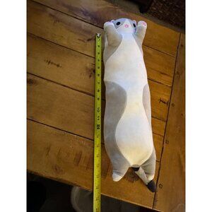 Gray & White Cat Plush Pillow Toy 20" Long Soft Stuffed Animal For Kids Or Adult